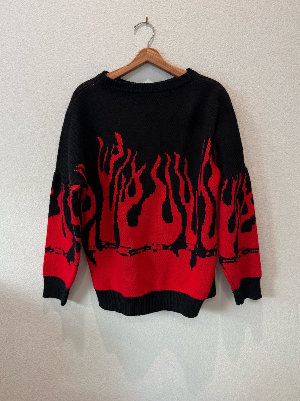 Oversized Red Flame Knit Sweater | Y2K Grunge Harajuku Streetwear